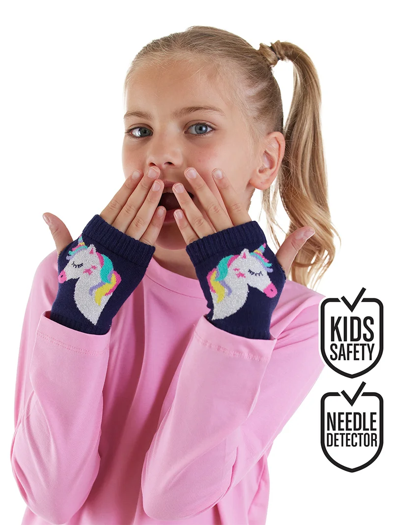 دينوكيدس قفازات أصابع للبنات بتصميم وحيد القرن